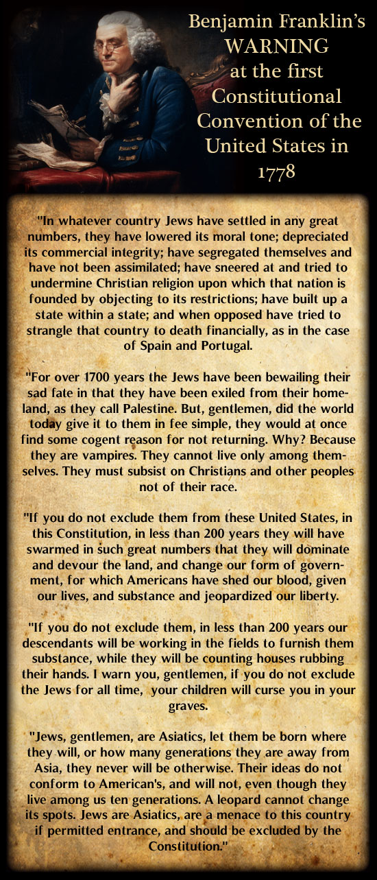 Ben Franklin's Warning About the Jews Being Permitted in the US 